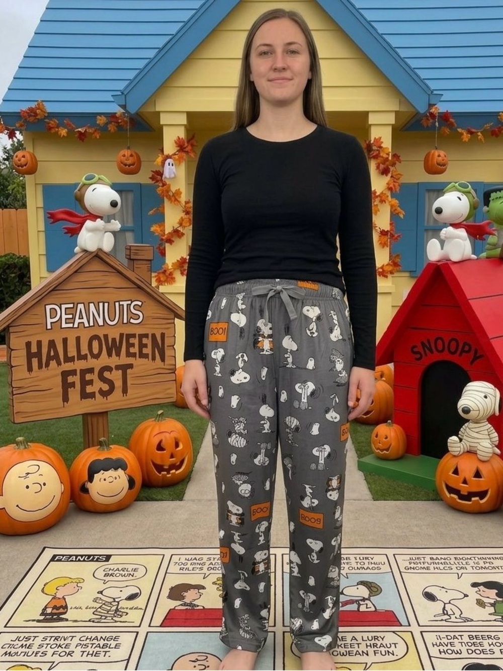Peanuts Snoopy Halloween Pajama Pants Size M Unisex